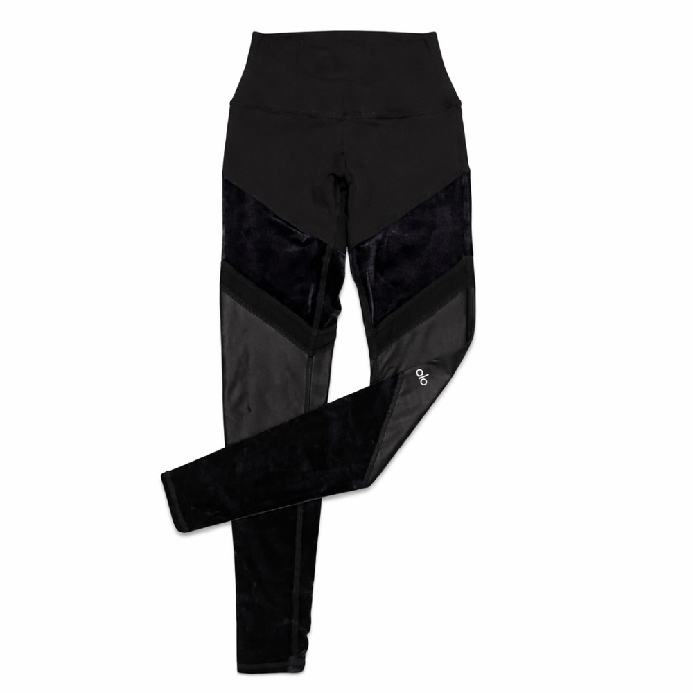 ALO Women’s Black Moto Leggings Velvet Panels Size XS NWOT